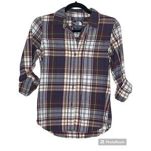 The North Face Womens Long Sleeve Button-Down Blue White Red Shirt XS